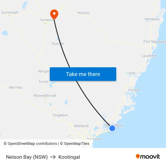 Nelson Bay (NSW) to Kootingal map