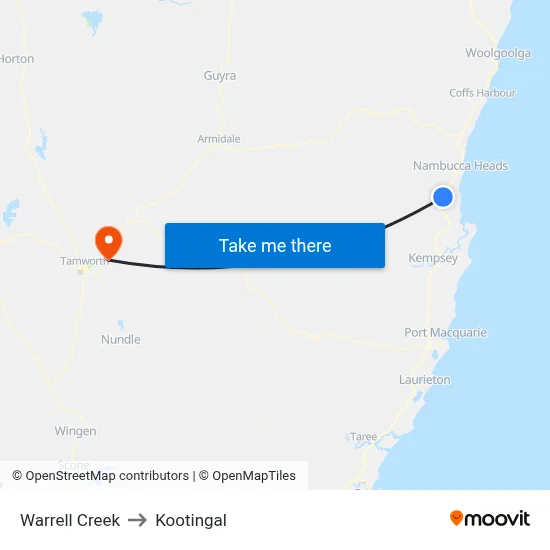 Warrell Creek to Kootingal map