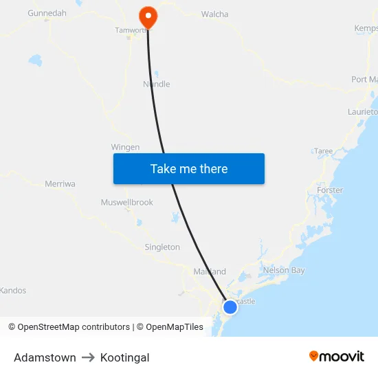 Adamstown to Kootingal map