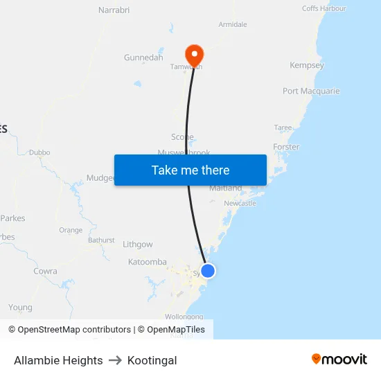 Allambie Heights to Kootingal map