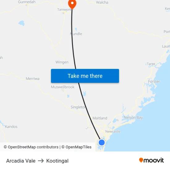 Arcadia Vale to Kootingal map