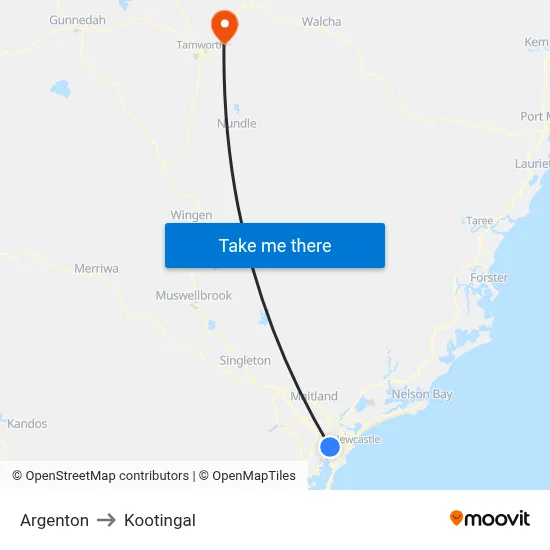 Argenton to Kootingal map