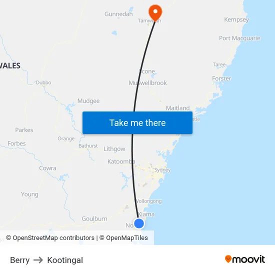 Berry to Kootingal map