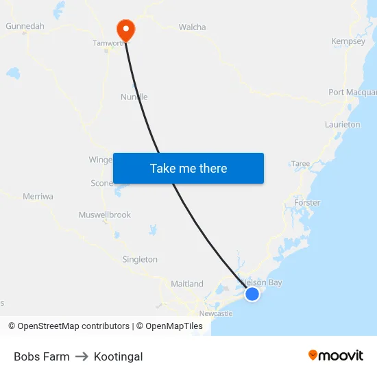 Bobs Farm to Kootingal map