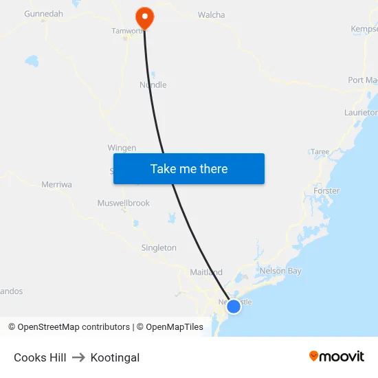Cooks Hill to Kootingal map