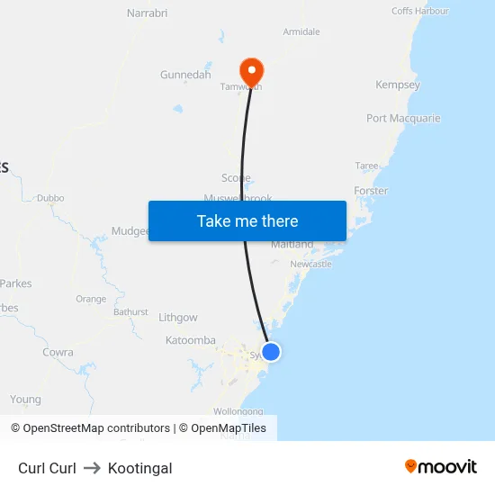Curl Curl to Kootingal map