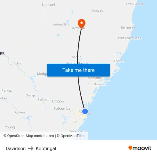 Davidson to Kootingal map