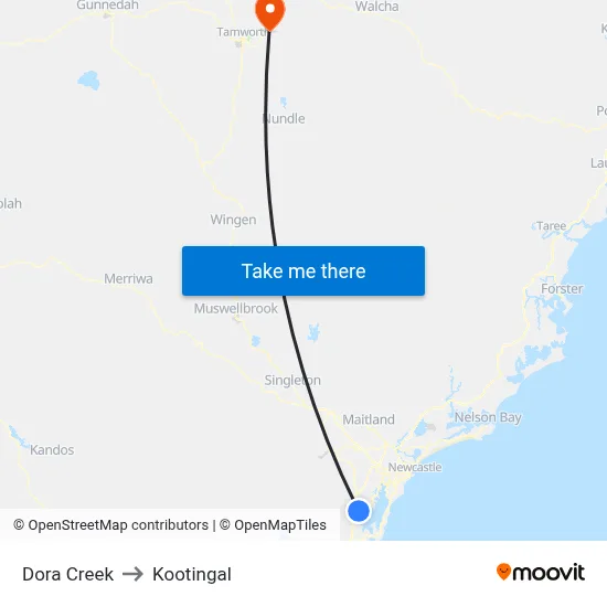 Dora Creek to Kootingal map