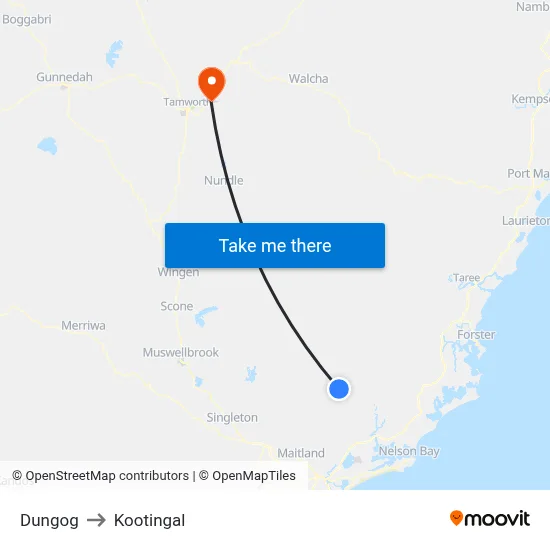 Dungog to Kootingal map