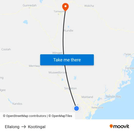 Ellalong to Kootingal map