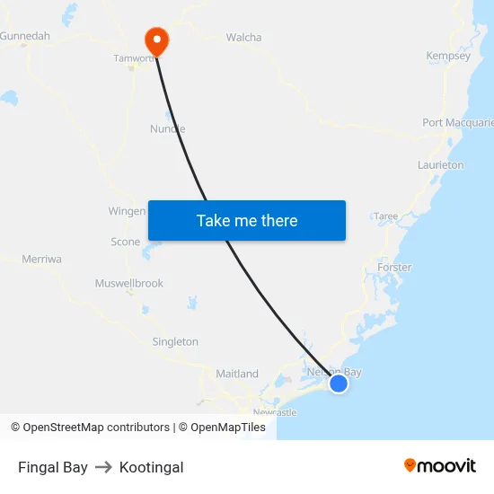 Fingal Bay to Kootingal map