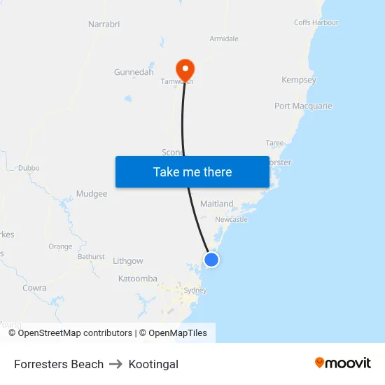 Forresters Beach to Kootingal map