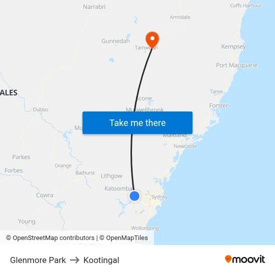 Glenmore Park to Kootingal map