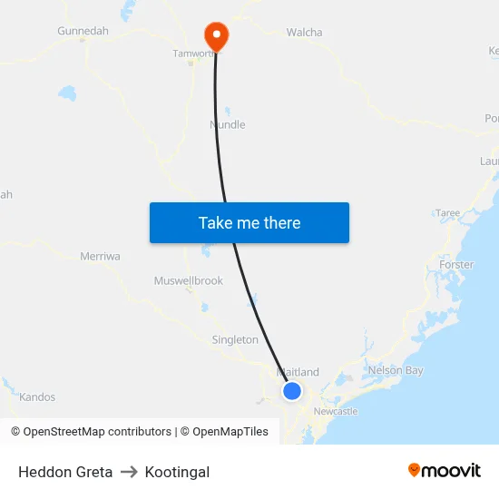 Heddon Greta to Kootingal map
