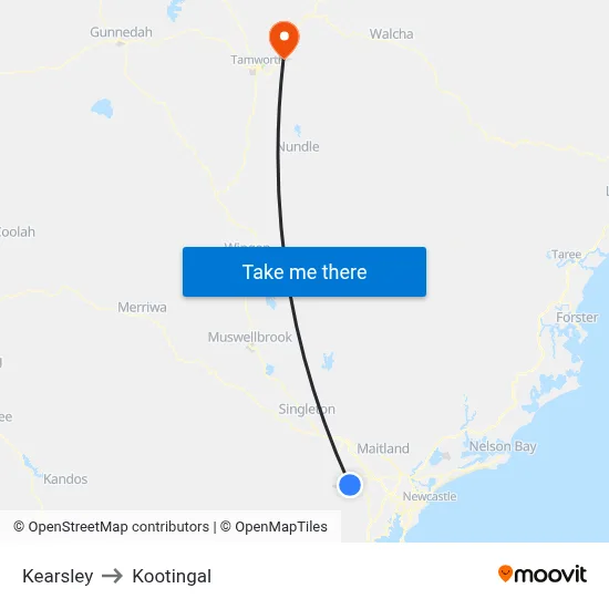 Kearsley to Kootingal map
