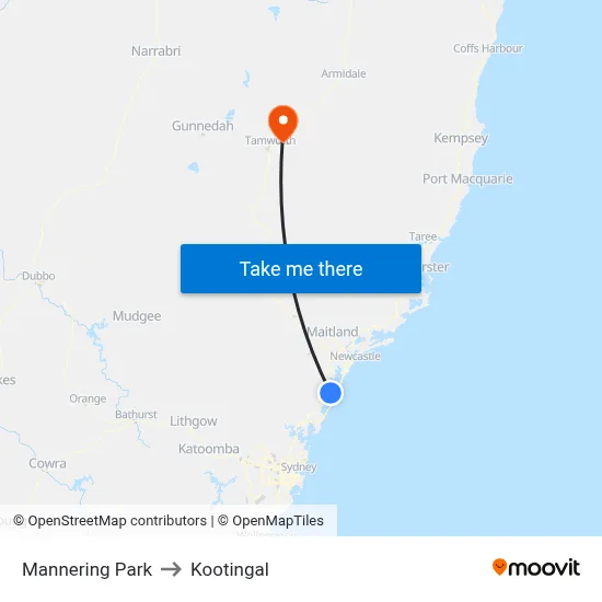 Mannering Park to Kootingal map
