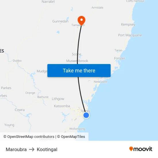 Maroubra to Kootingal map