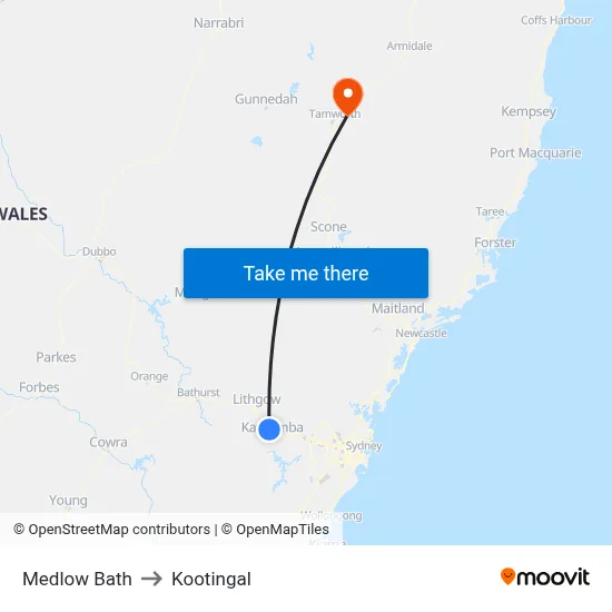 Medlow Bath to Kootingal map