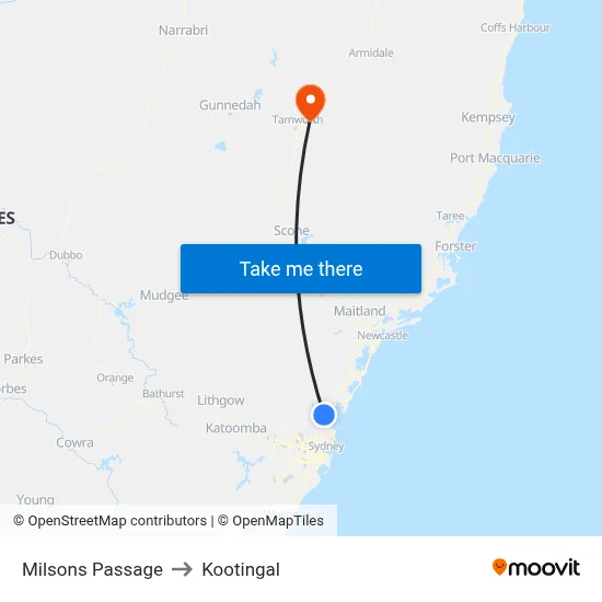 Milsons Passage to Kootingal map