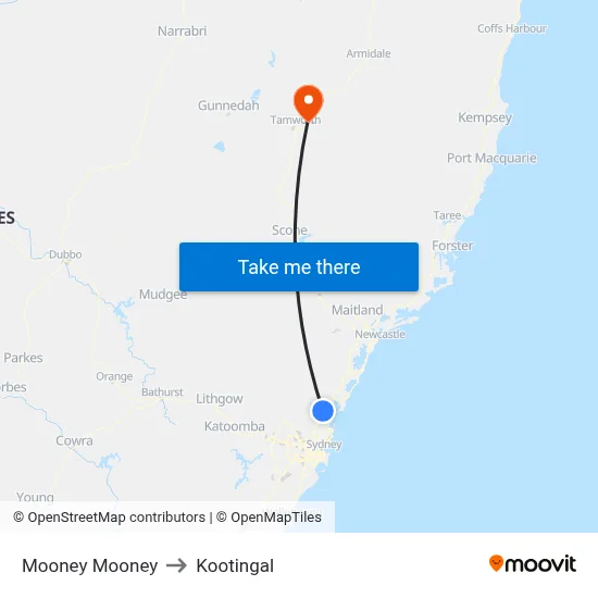 Mooney Mooney to Kootingal map