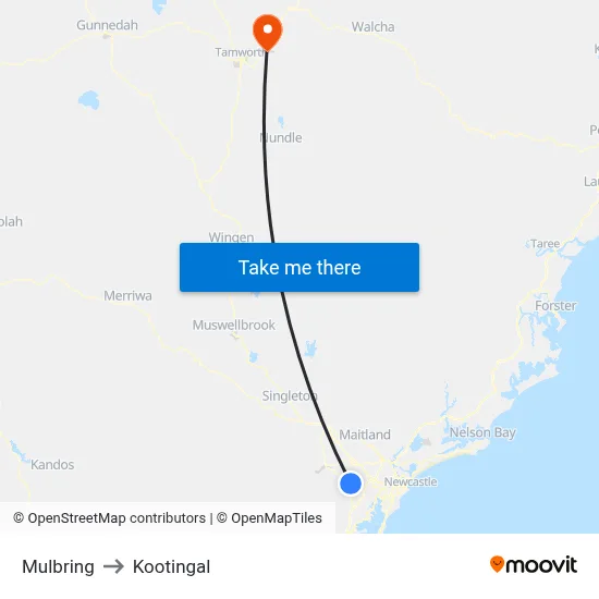 Mulbring to Kootingal map