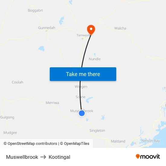 Muswellbrook to Kootingal map