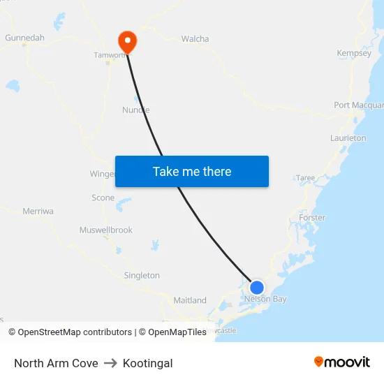 North Arm Cove to Kootingal map