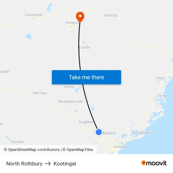 North Rothbury to Kootingal map