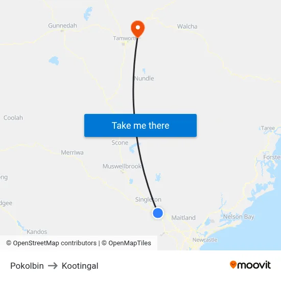 Pokolbin to Kootingal map