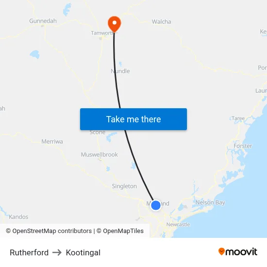 Rutherford to Kootingal map