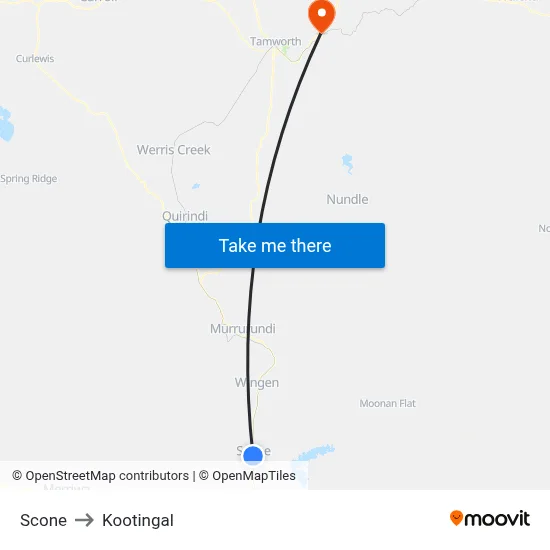 Scone to Kootingal map