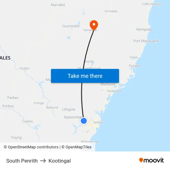 South Penrith to Kootingal map