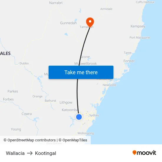 Wallacia to Kootingal map
