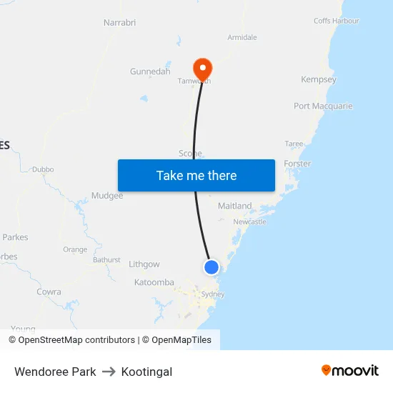 Wendoree Park to Kootingal map