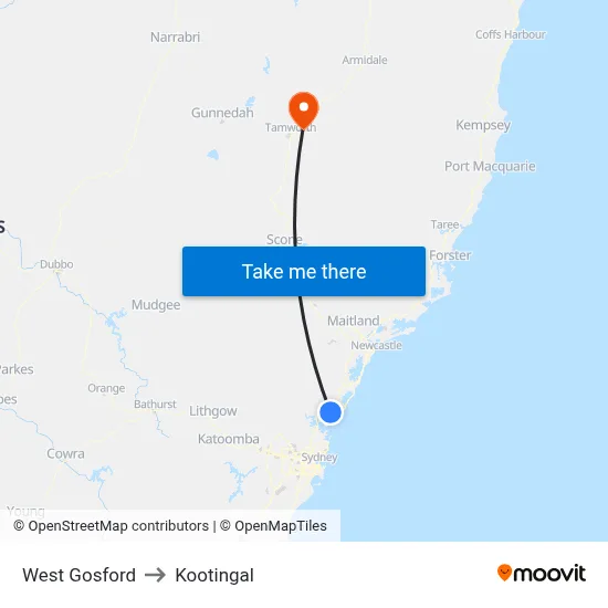 West Gosford to Kootingal map