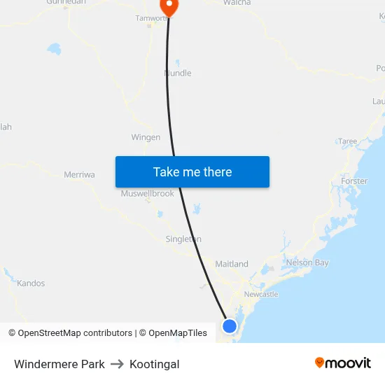 Windermere Park to Kootingal map