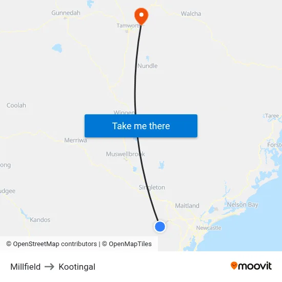 Millfield to Kootingal map