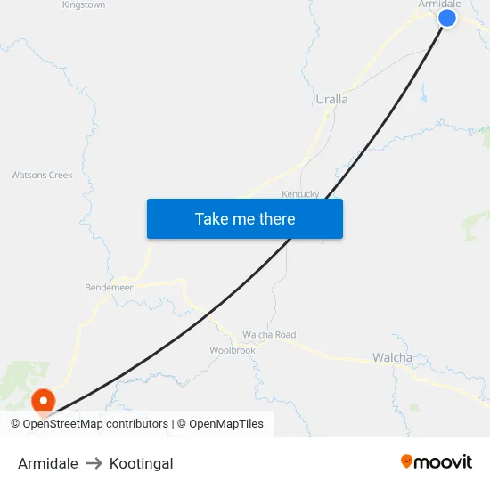 Armidale to Kootingal map
