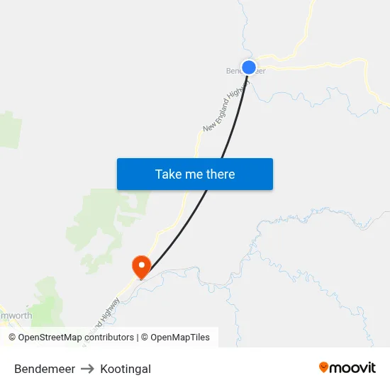 Bendemeer to Kootingal map