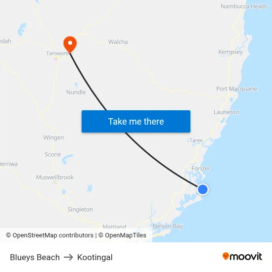 Blueys Beach to Kootingal map