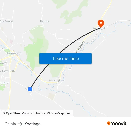 Calala to Kootingal map