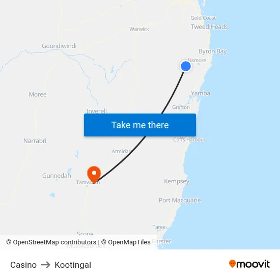 Casino to Kootingal map