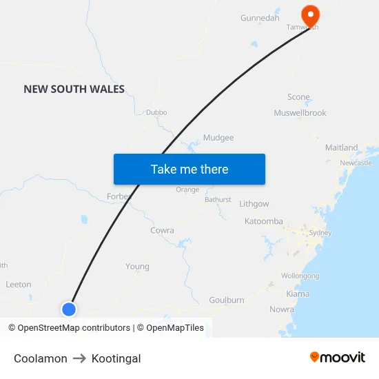 Coolamon to Kootingal map