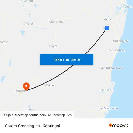 Coutts Crossing to Kootingal map