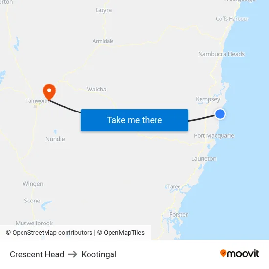 Crescent Head to Kootingal map