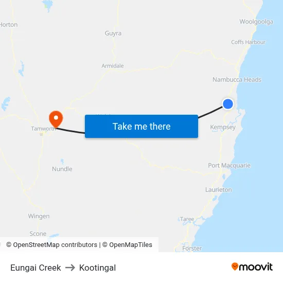 Eungai Creek to Kootingal map