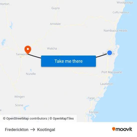 Frederickton to Kootingal map