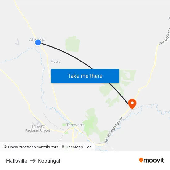 Hallsville to Kootingal map