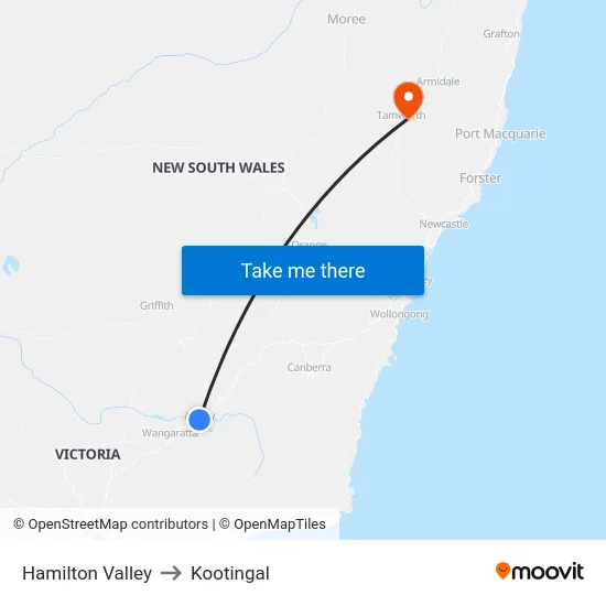 Hamilton Valley to Kootingal map