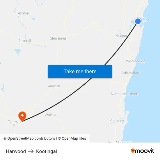 Harwood to Kootingal map
